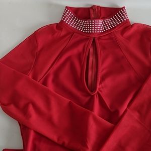 Sm. Red Bodycon Dress with Mesh Sleeves